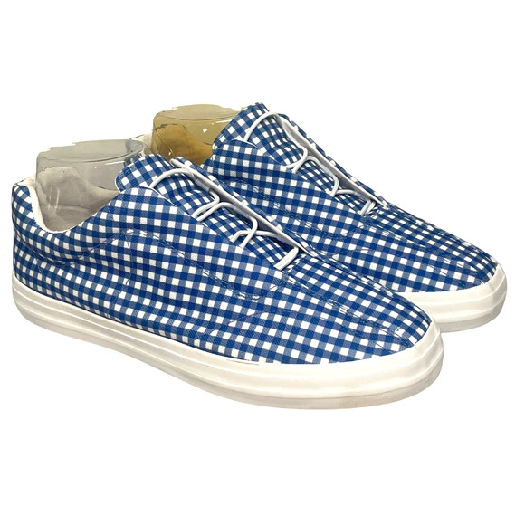 Comfortview Sz 9WW Slip-On Sneakers Navy Gingham Bungee Elastic Casual Flats - Picture 1 of 8